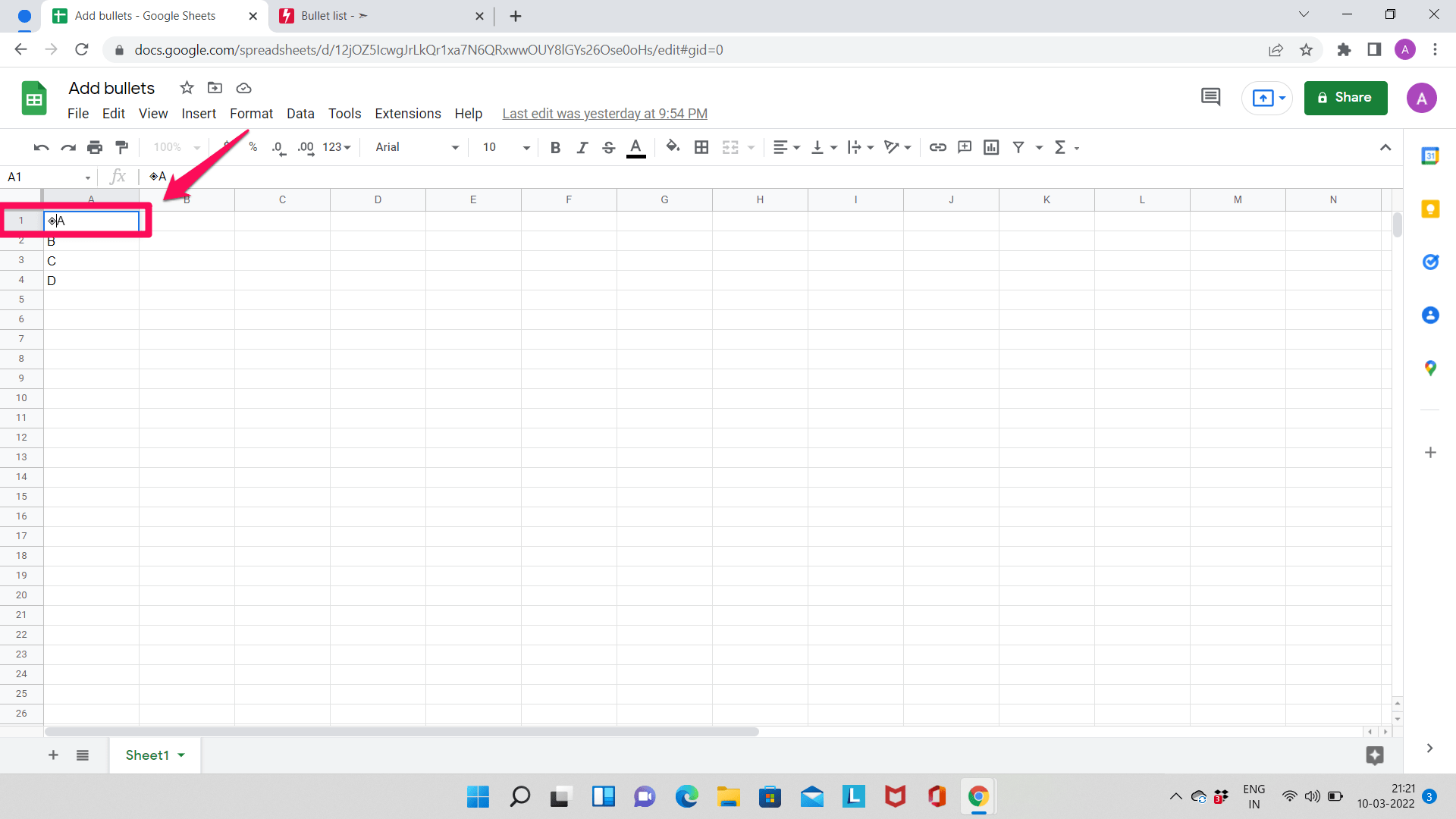 Add Custom Bullets Google Sheets