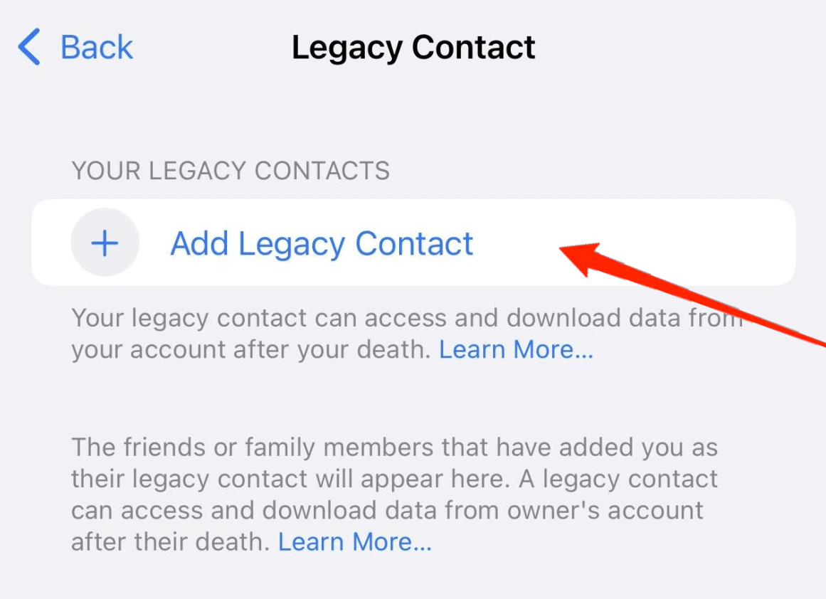 Add Legacy Contact