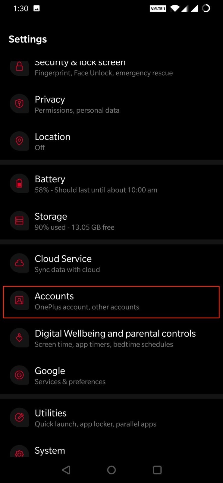 Ensure Android_Settings_Account Internet Connection