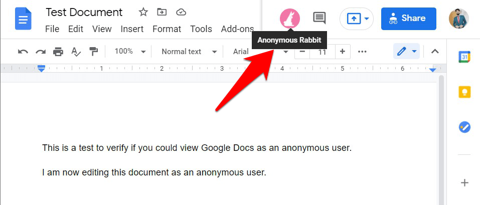 Anonymous User Google Docs