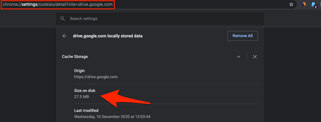 Cache Space Taken by Google Drive on Chrome