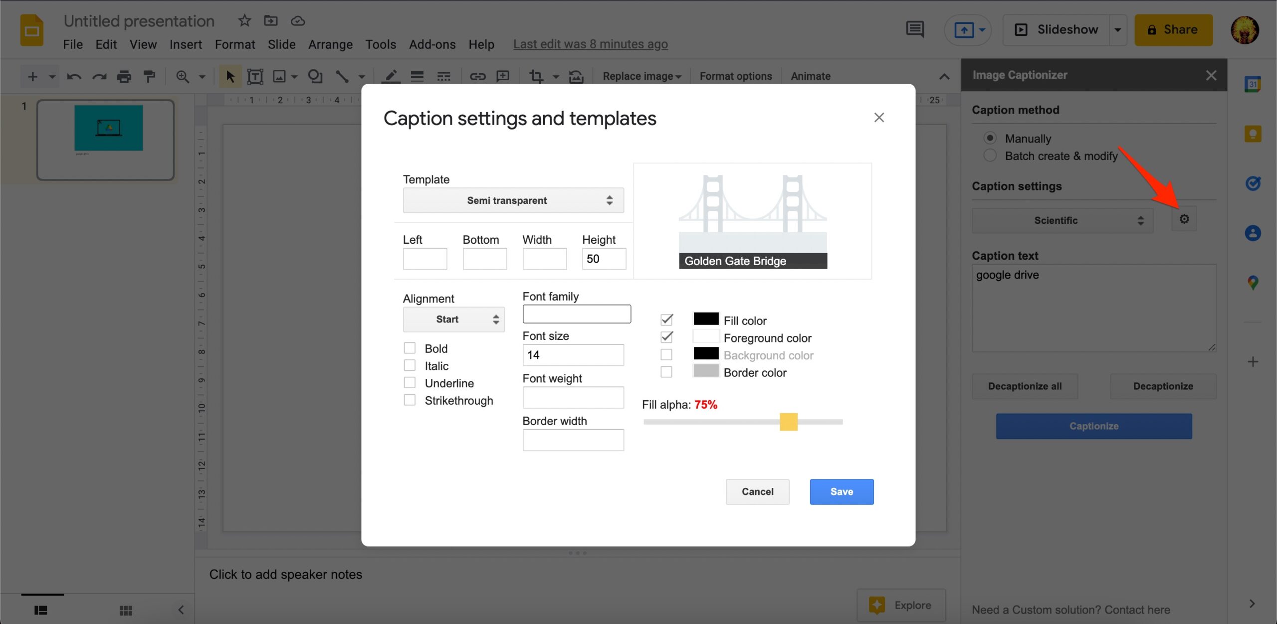 Caption Settings Google Slides