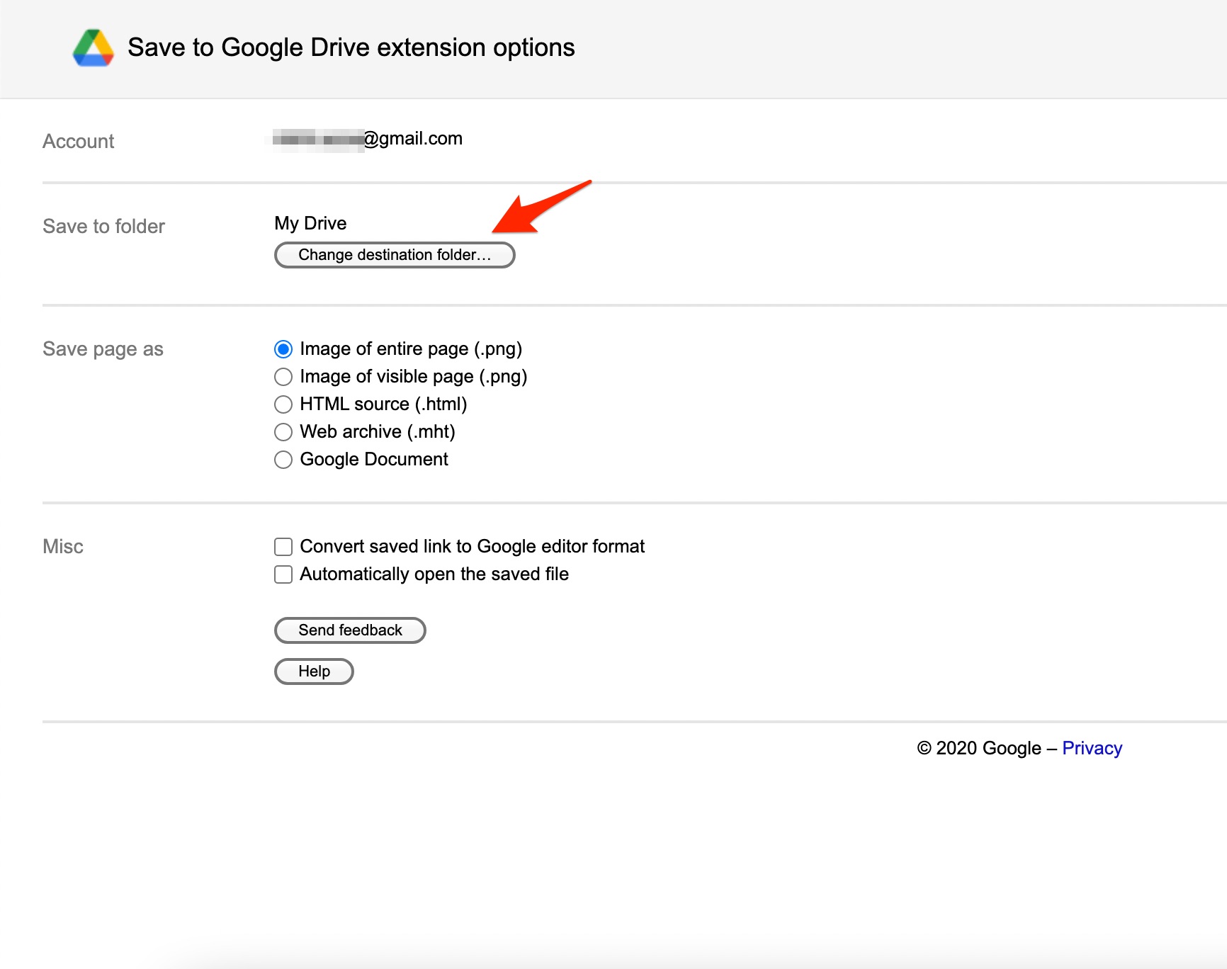 Change Destination Folder in Google Drive