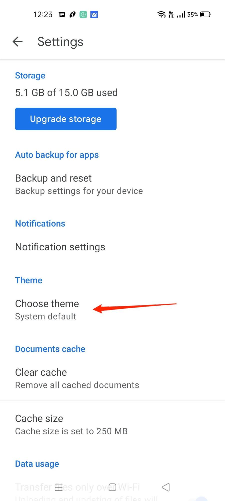 Choose Theme System Default