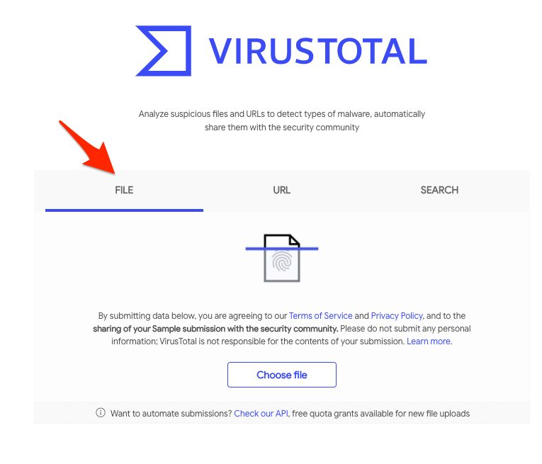 Choose File VirusTotal
