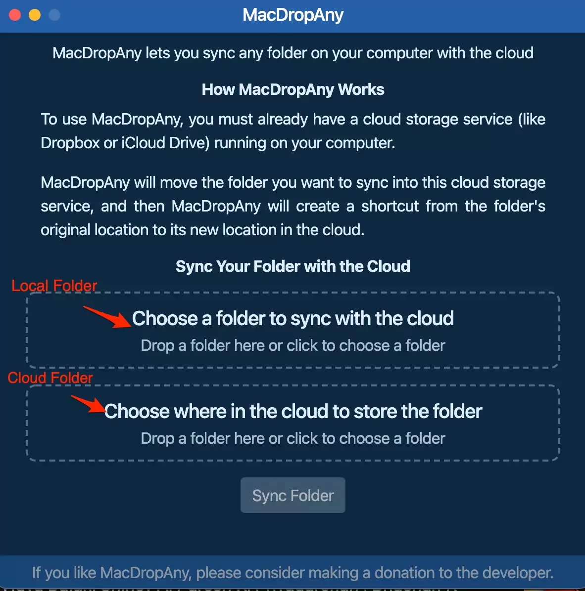 Choose Local Folder and Cloud Folder
