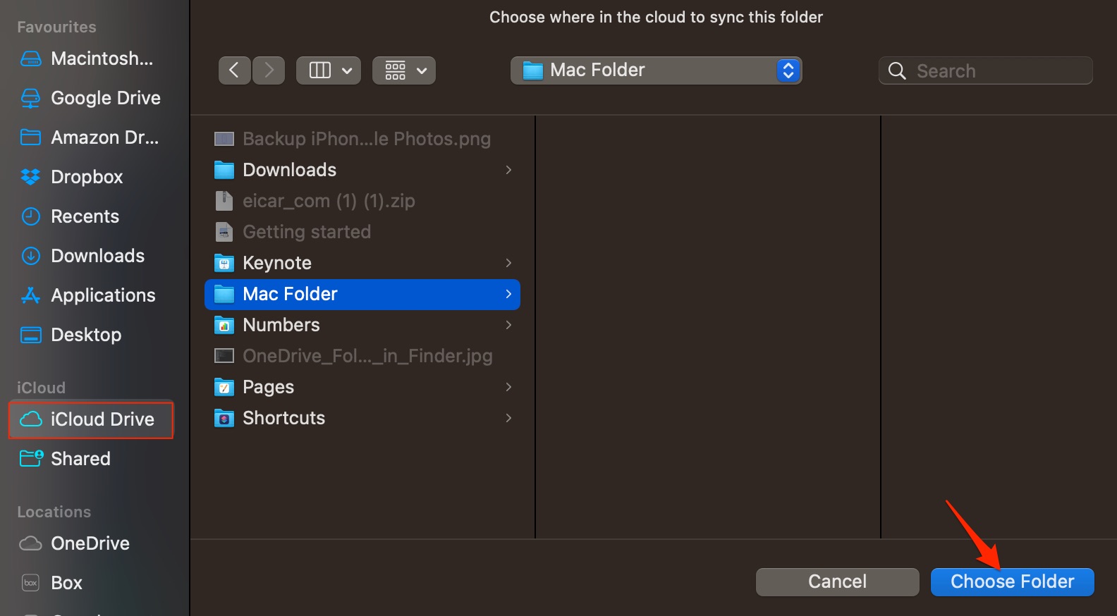 Choose iCloud Folder