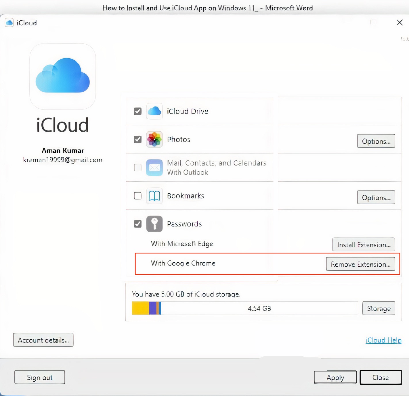 Chrome Extension iCloud Windows