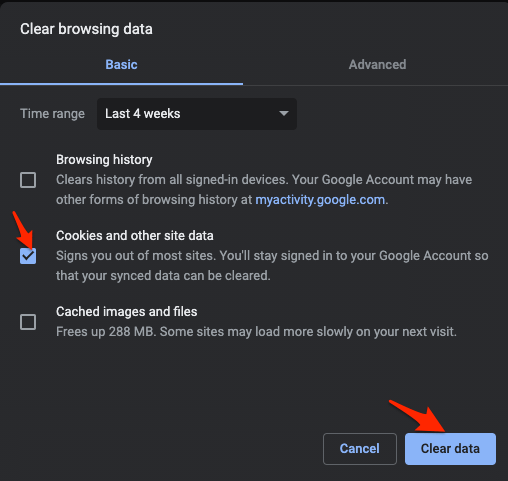 Clear Cookie and Site Data