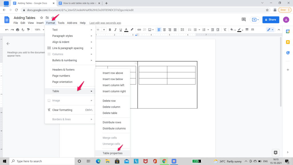 How to Add Tables Side by Side in Google Docs?