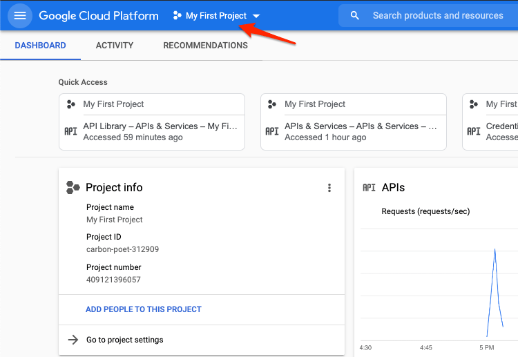 Click on Projects to Create a New Project