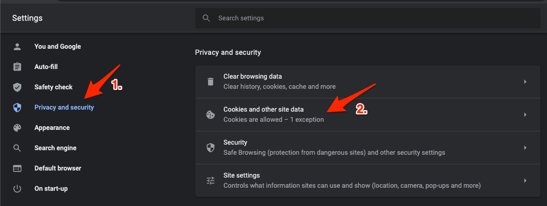 Cookies and other Site Data