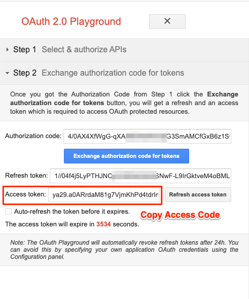 Copy the “Access token”