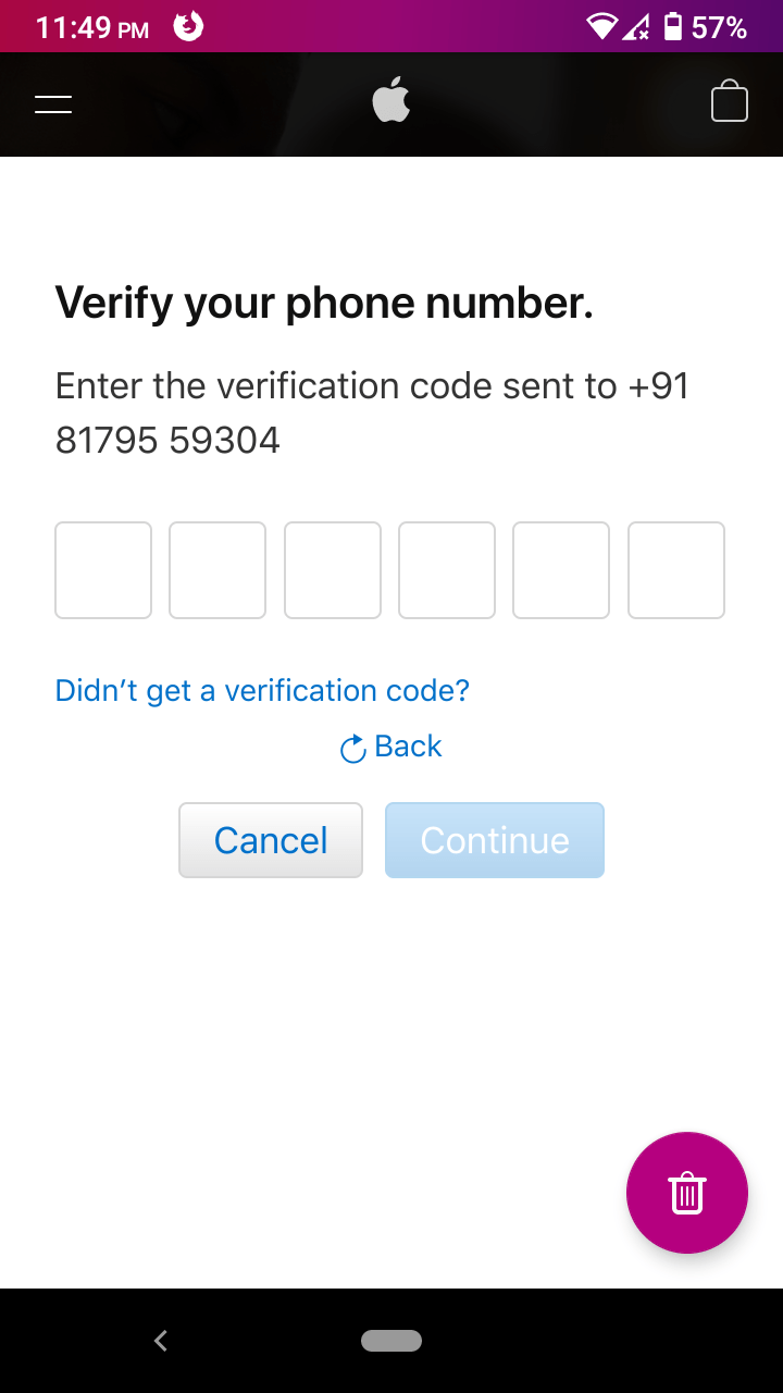 Enter the code and tap on “Continue” to activate the account
