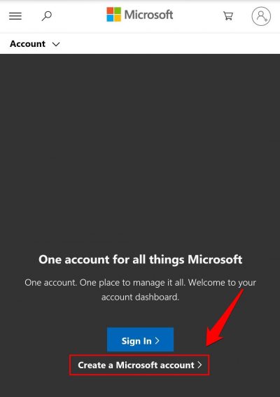 Create an Onedrive account