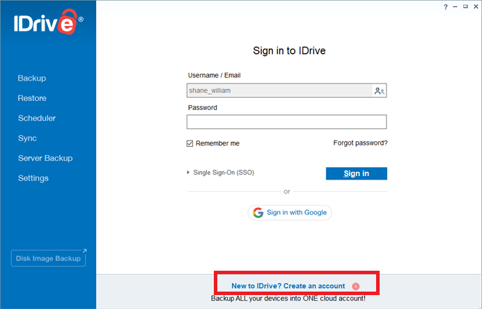 Create iDrive Account