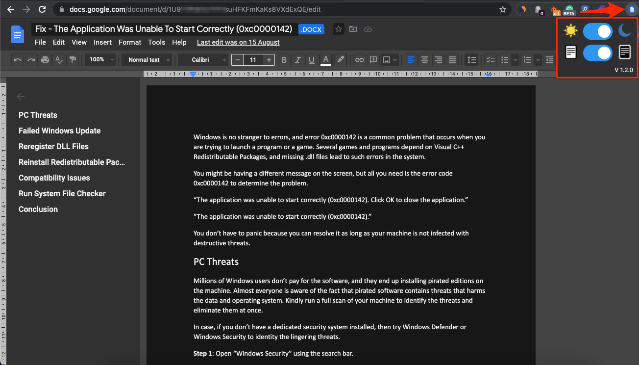 safari google docs dark mode