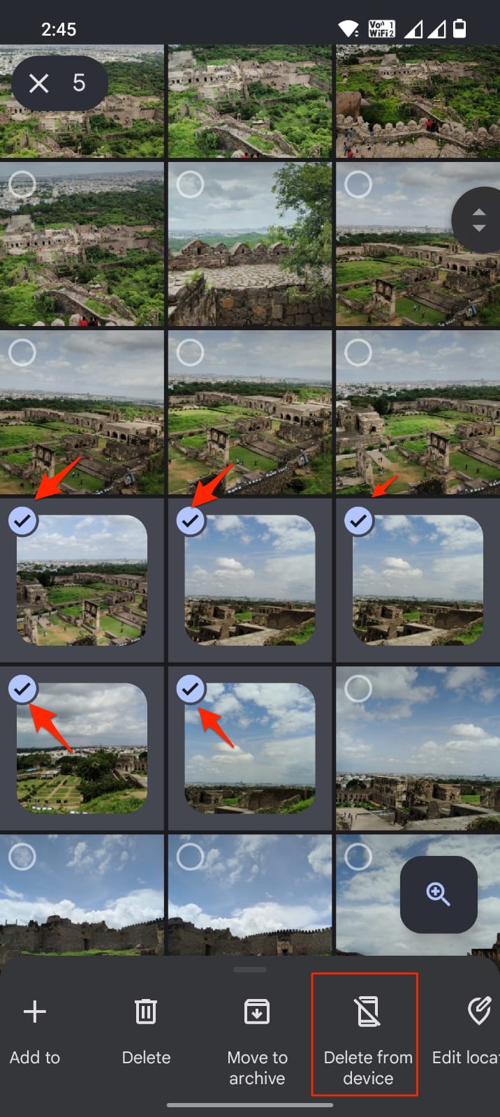 Delete from device - Select the Photos
