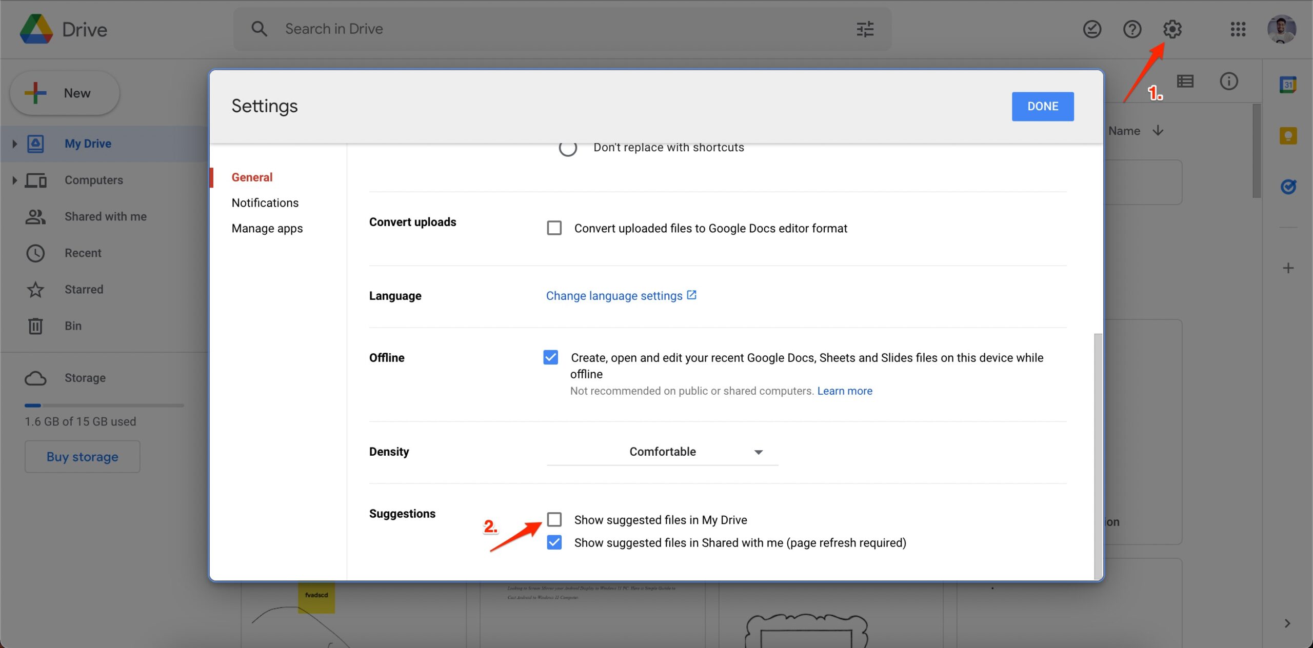 Disbale Suggestions in Google Drive