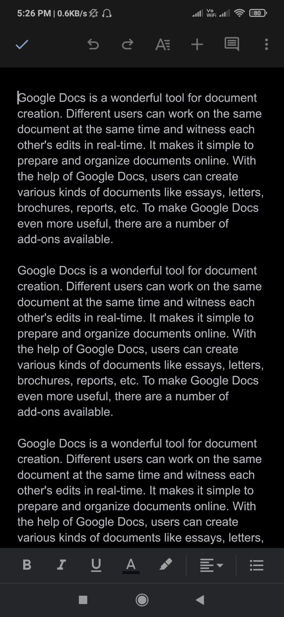 Edit Menu Google Docs App