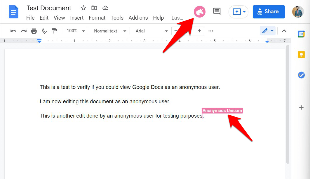 Editing Google Docs anonymously