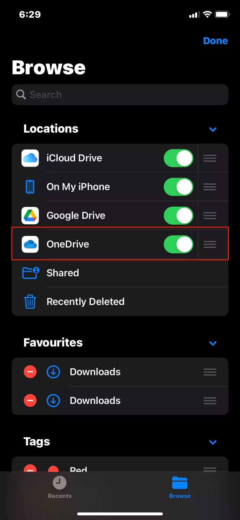 Enable OneDrive in Files App