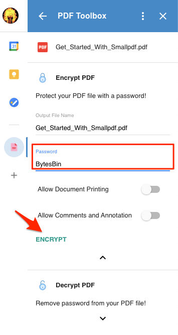 Enter Password Encrypt