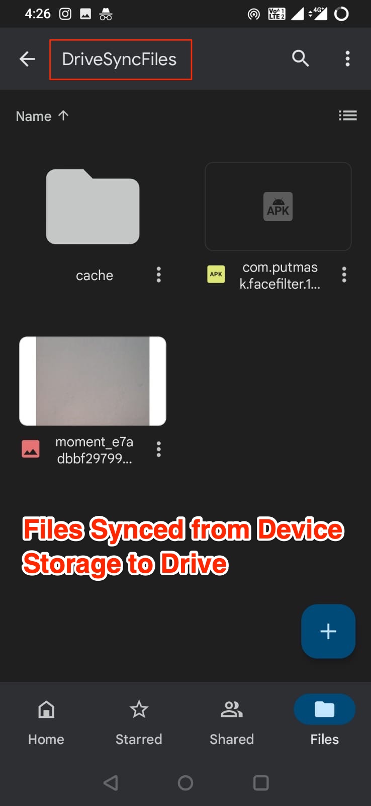 Files Synced from Device Storage to Drive