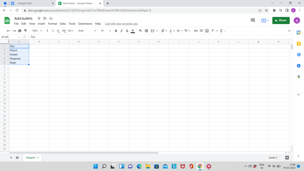 How to Add Custom Bullets in Google Sheets?