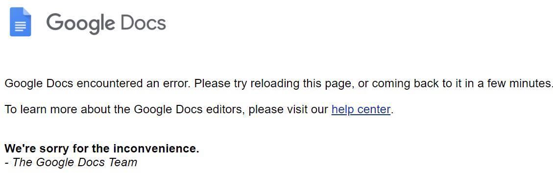 Google Docs encountered an error