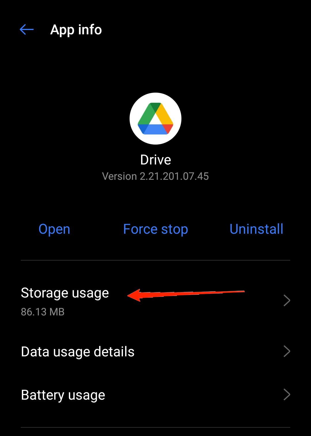 Google Drive App Storage