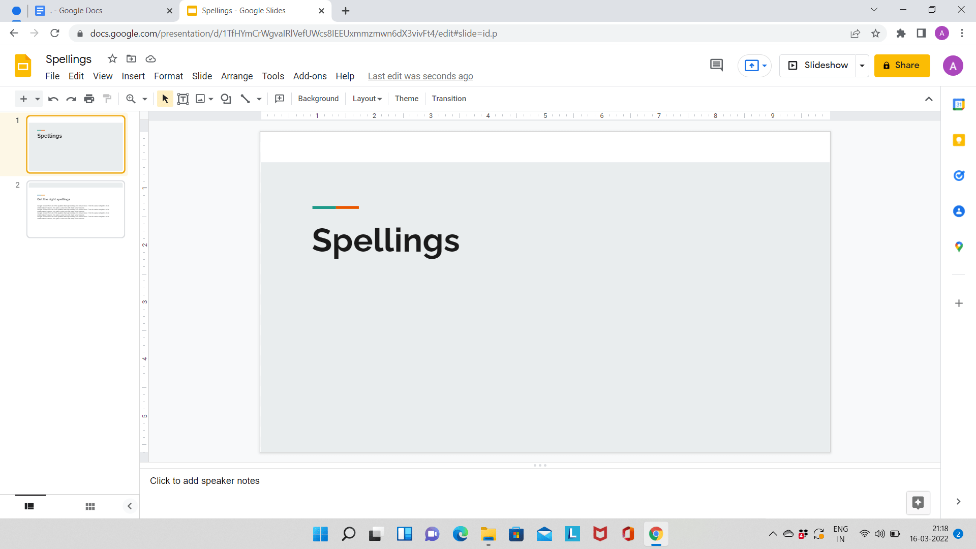 Google Slides Spelling Check