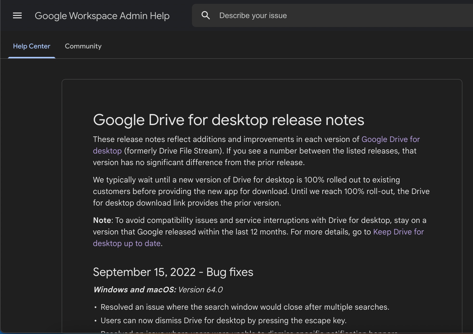 Google Drive Release Notes