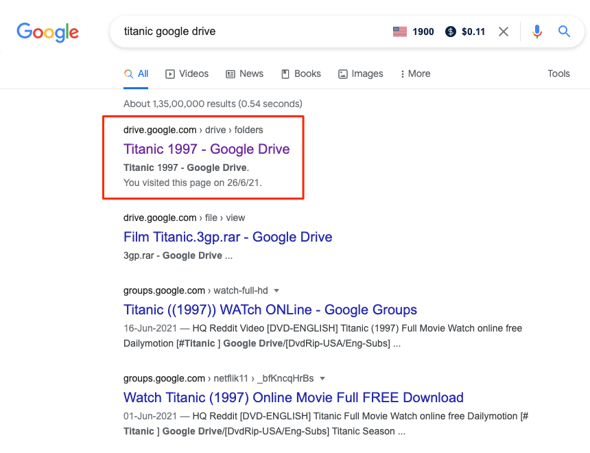 Google Drive Titanic Search Example