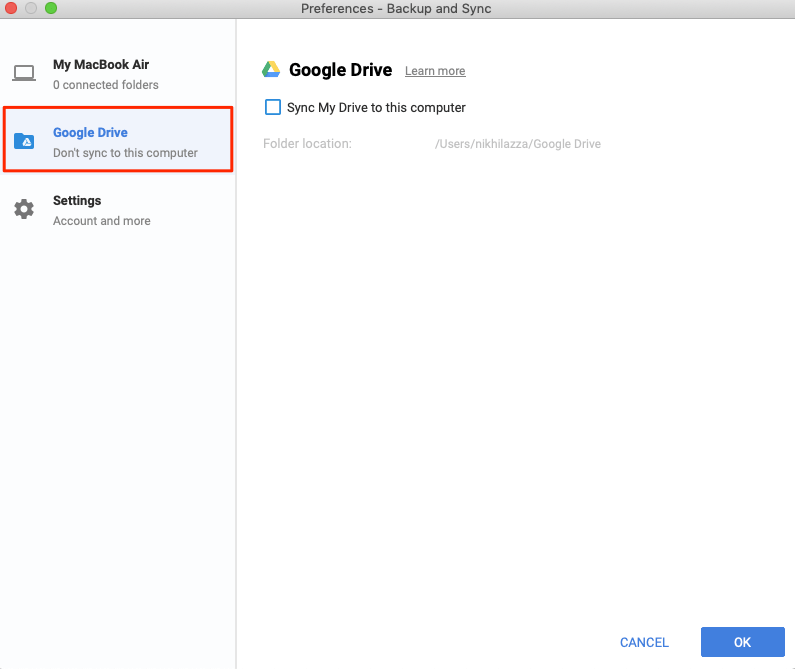 backup and sync from google app