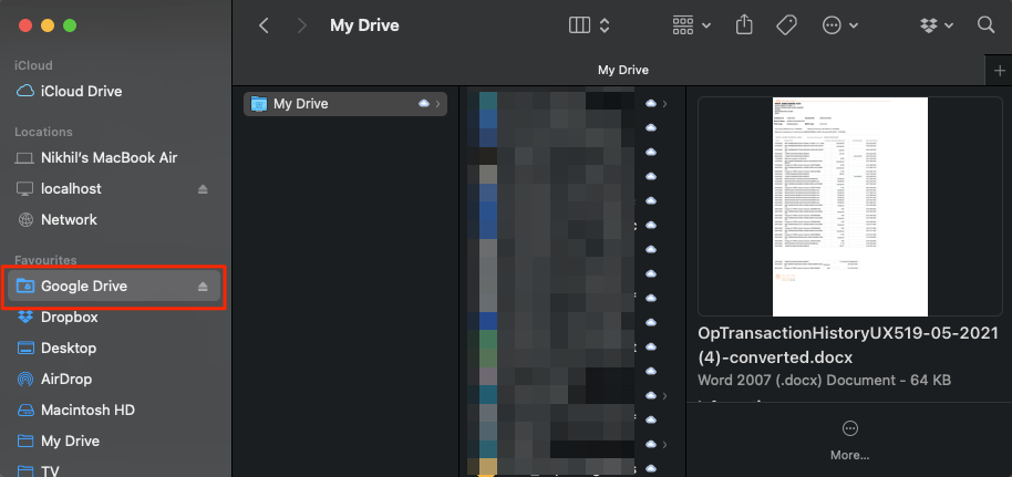 Google Drive in Mac Finder