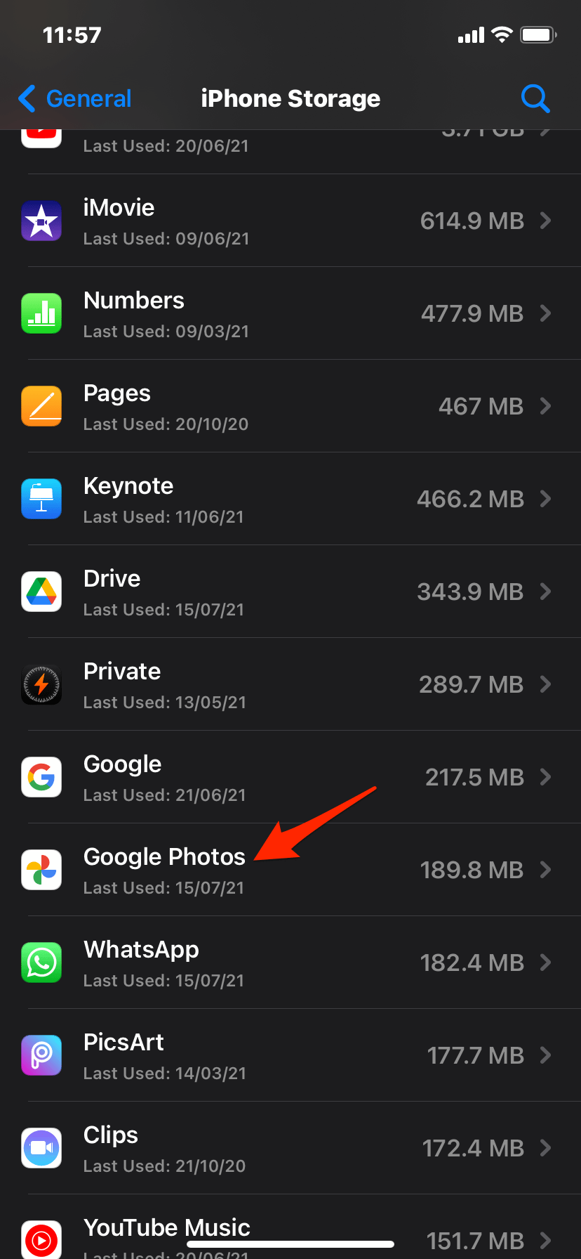 Google Photos from List of iOS Storage