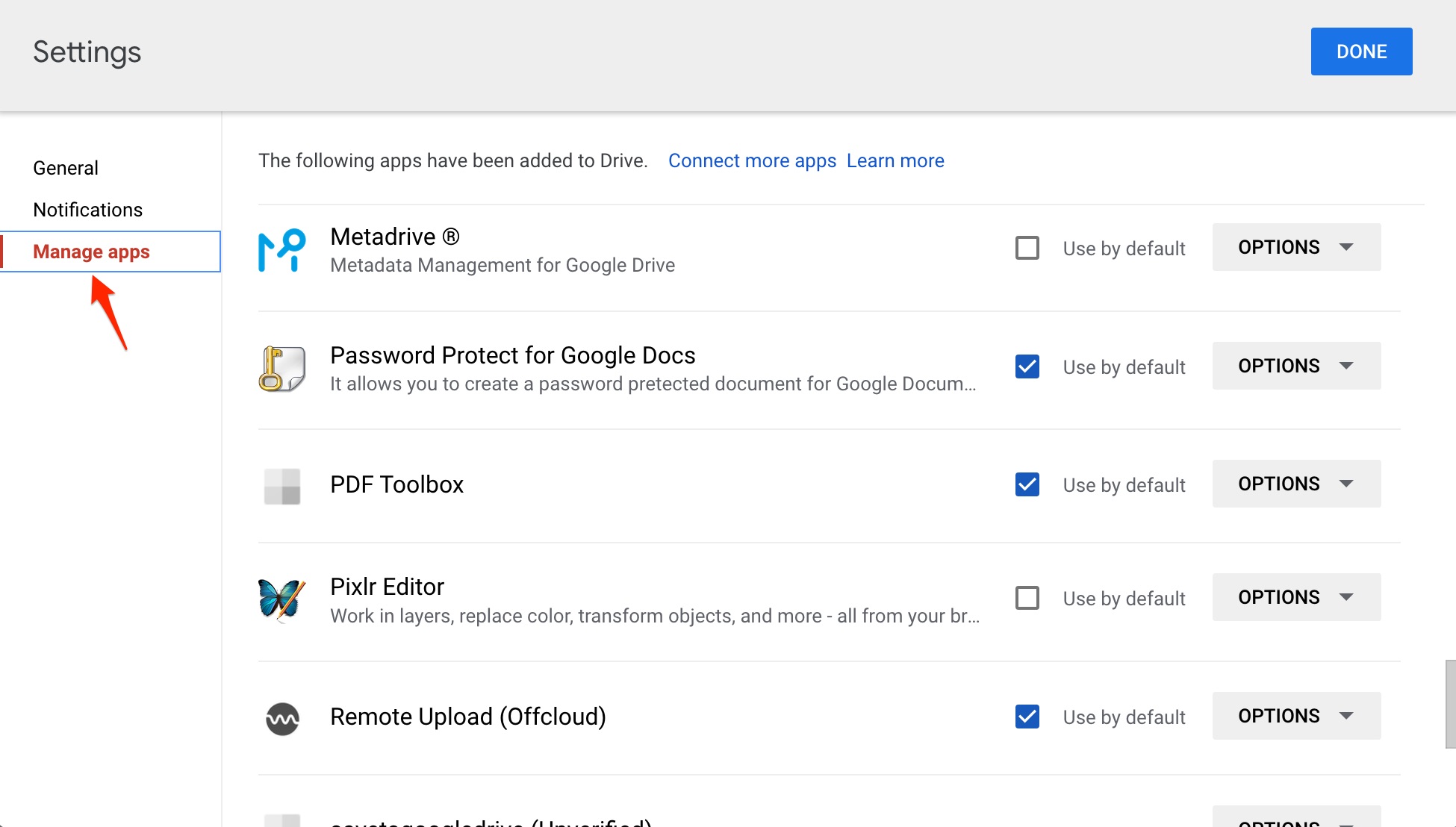 Manage Apps Google Drive