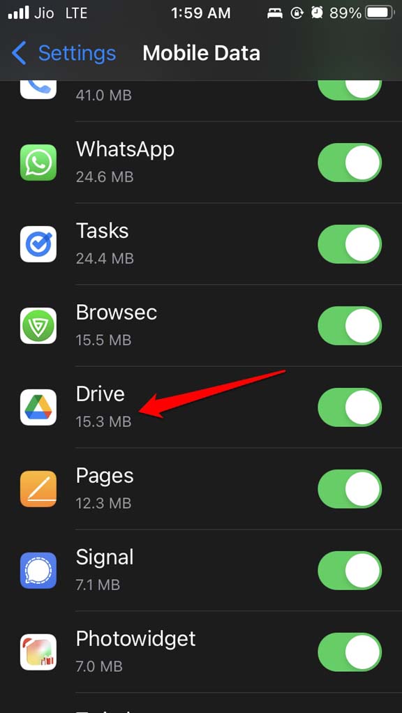 Mobile Data Drive Turn ON