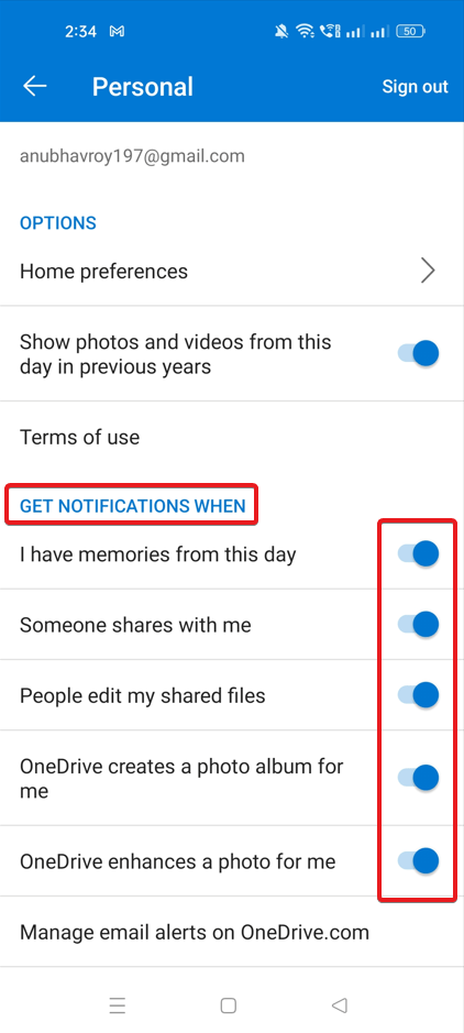 OneDrive App Notifications