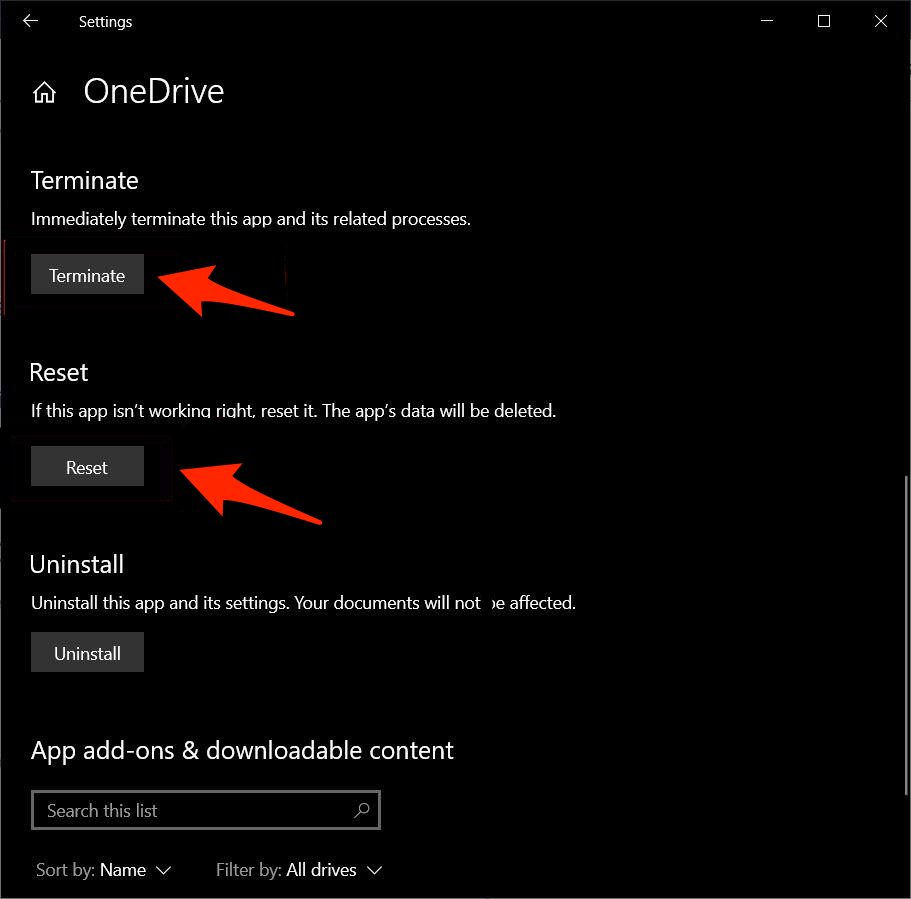 OneDrive Reset Windows