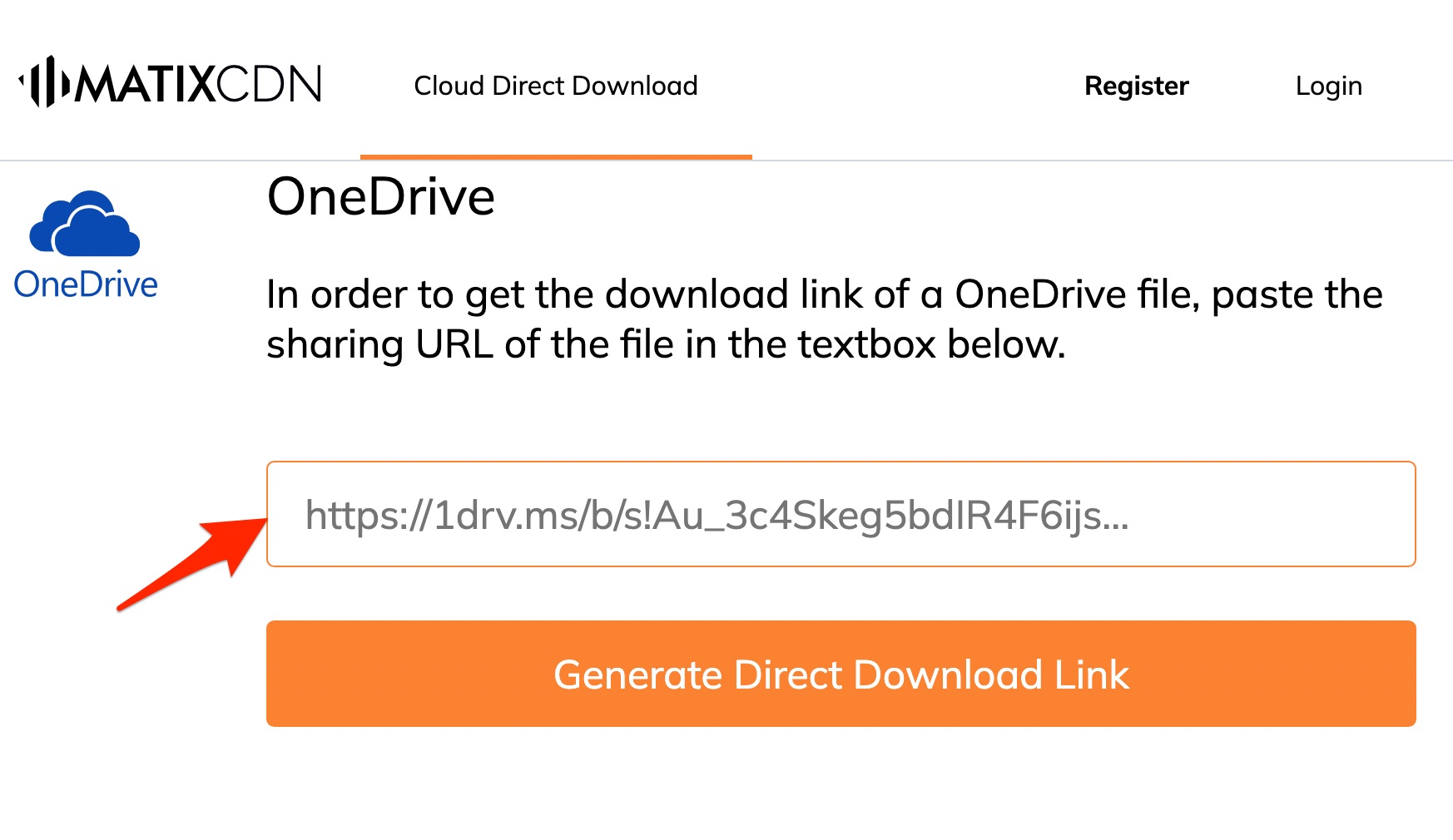 OneDrive Enter Sharing URL in Box Provided