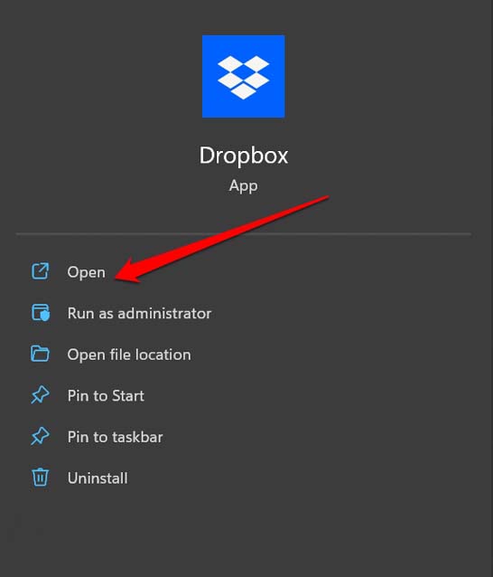 Open Dropbox on Windows