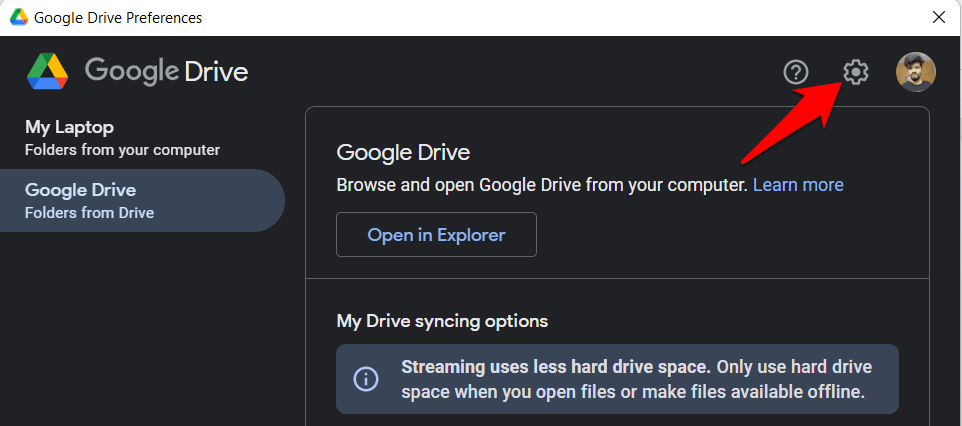 Open Google Drive Settings