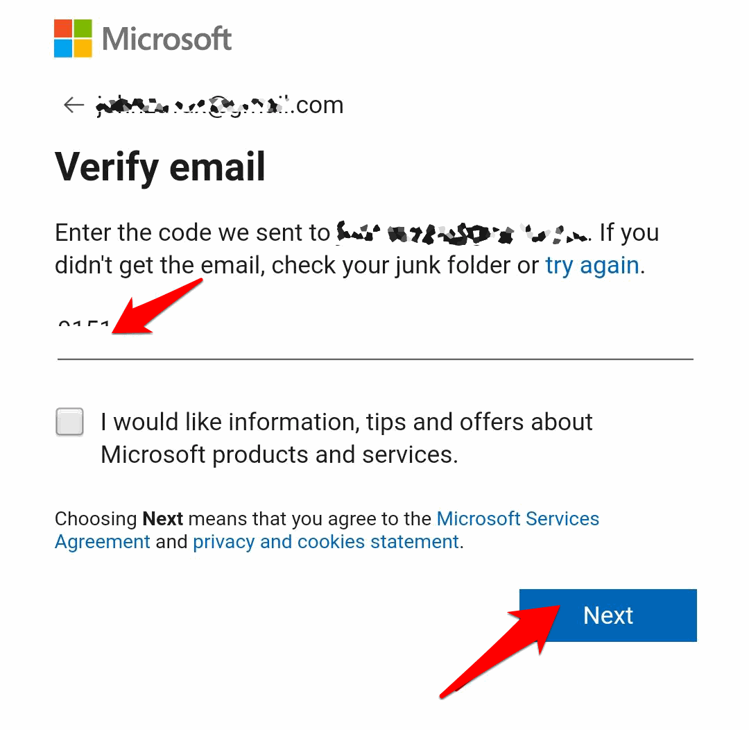 Open the mail and enter the code into the Verification text box