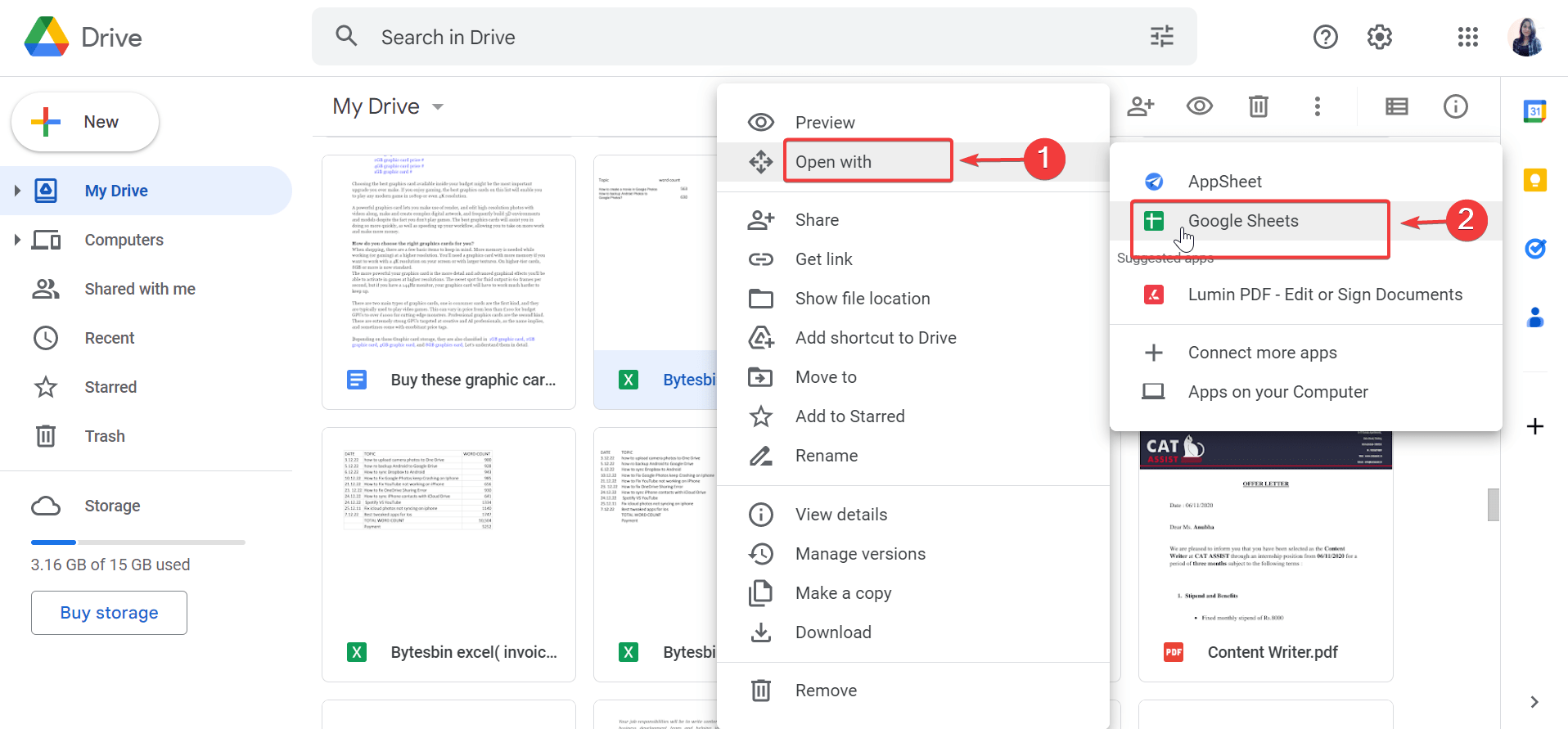 Open with Google Sheets