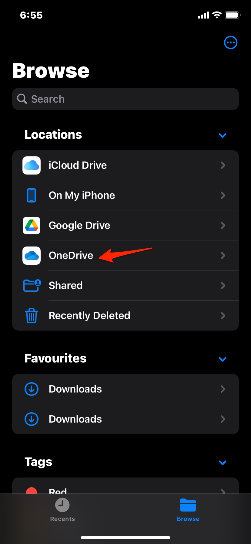 Open OneDrive on Files App