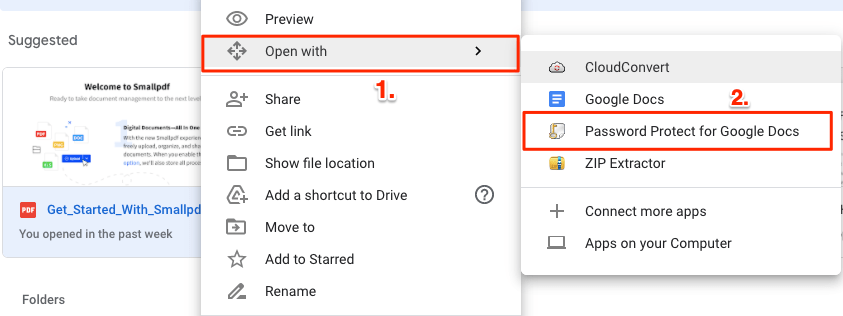 Open with and Click on Password Protect for Google Docs