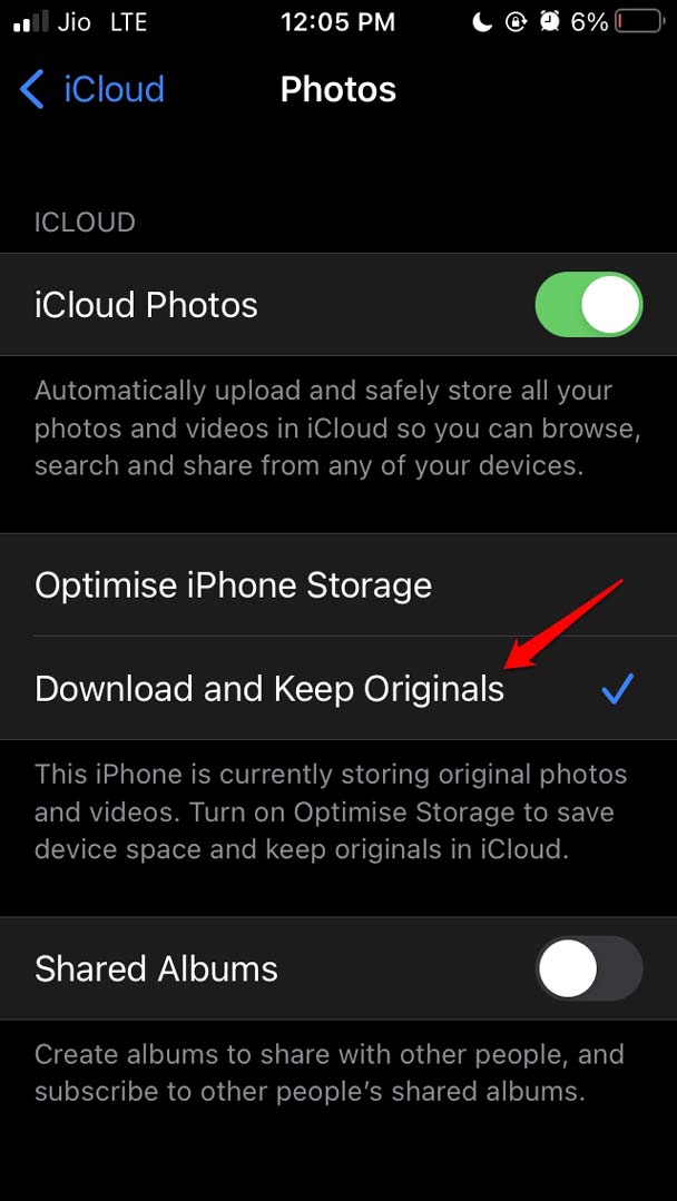Optimize or Download Original Photos