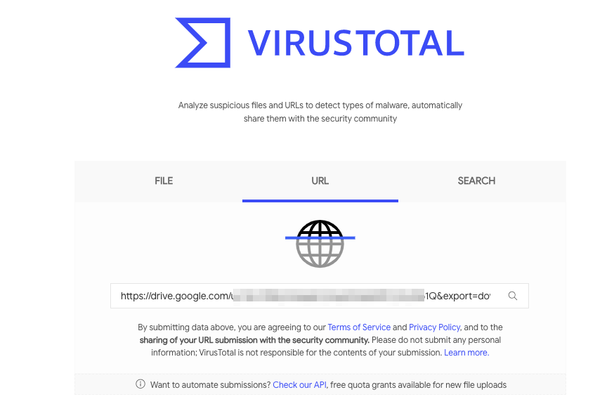 Paste the Google Drive Download URL to Scan for Virus